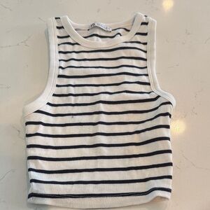 ZARA White Ribbed Tank with Black Stripes
